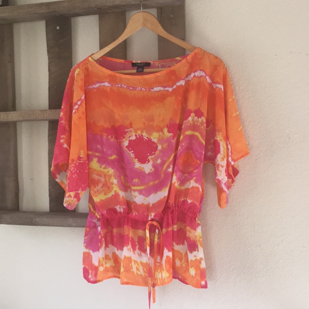 Chaps orange pink sheet blouse